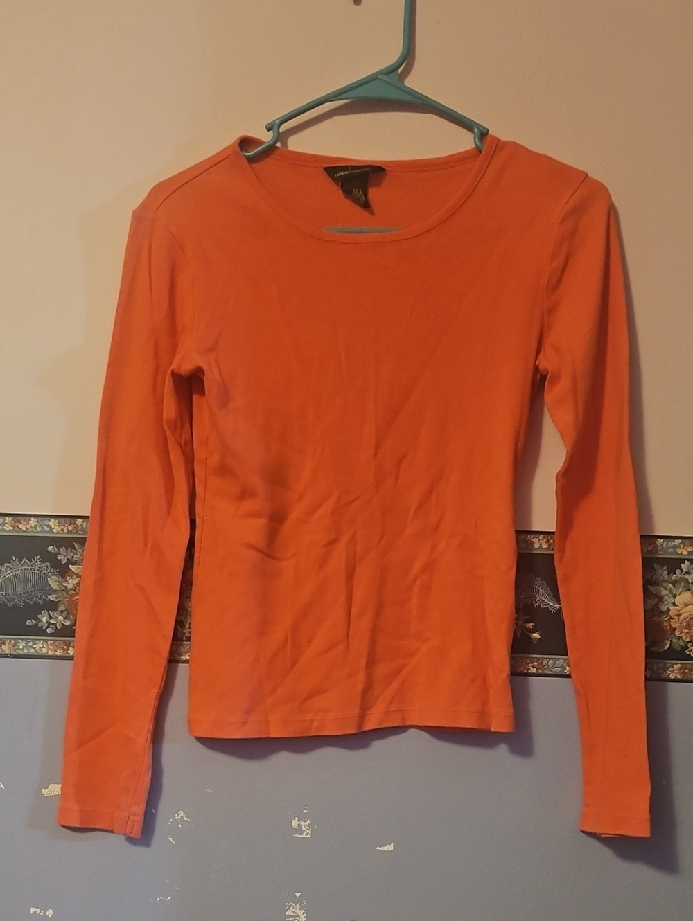 Moda International Orange/ Peach Long Sleeve Crewneck Top